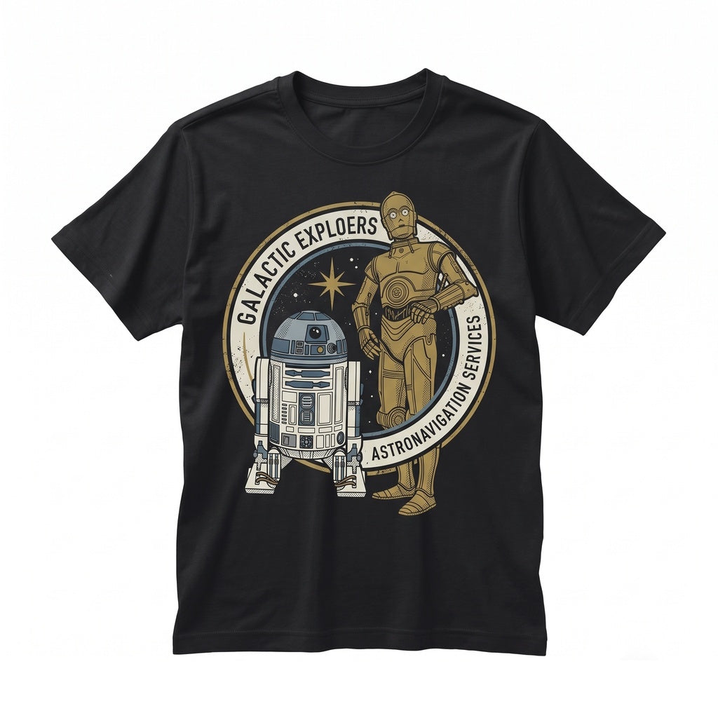 Oversized Retro Sci-Fi R2D2 C3PO Droids Graphic Vintage Space Fantasy Fan Apparel, New Hope Theme Galaxy Park Merch, Cool