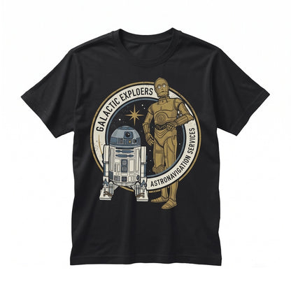 Oversized Retro Sci-Fi R2D2 C3PO Droids Graphic Vintage Space Fantasy Fan Apparel, New Hope Theme Galaxy Park Merch, Cool