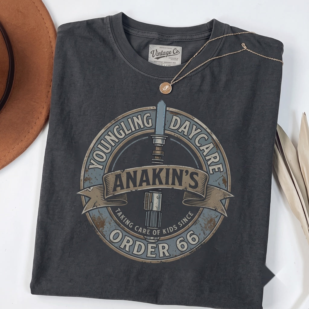 Anakin Youngling Daycare Lightsaber Sci-Fi Humor Jedi Vacation Matching Family Graphic Unisex TShirt