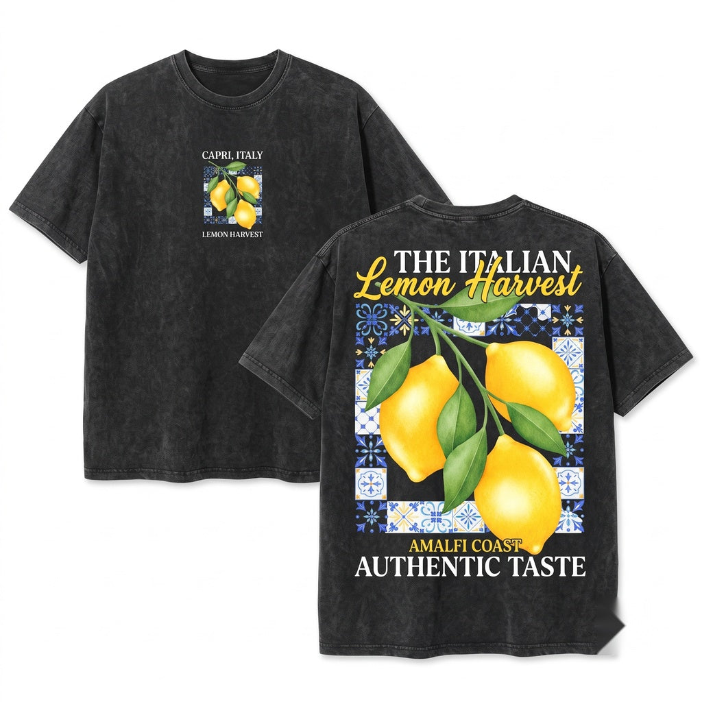 Lemon Graphic Mediterranean Summer Unisex Wash T-Shirt
