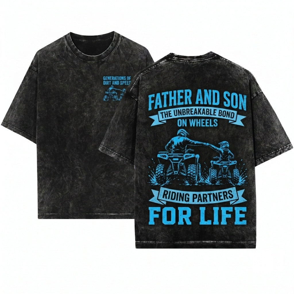 Father Son Riding Partners For Life ATV Quad Off Road Four Wheeler Trail Adventure Family Graphic Apparel Unisex Wash T-Shirt