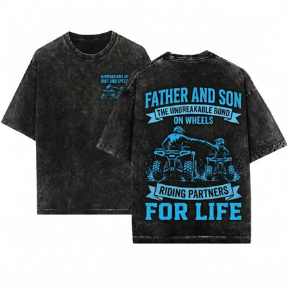 Father Son Riding Partners For Life ATV Quad Off Road Four Wheeler Trail Adventure Family Graphic Apparel Unisex Wash T-Shirt