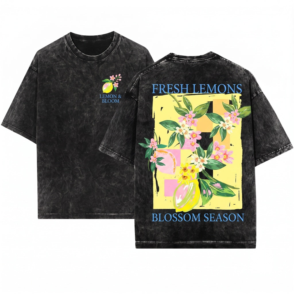 Citron Frais French Lemon Vintage Fruit Graphic Top Unisex Wash T-Shirt