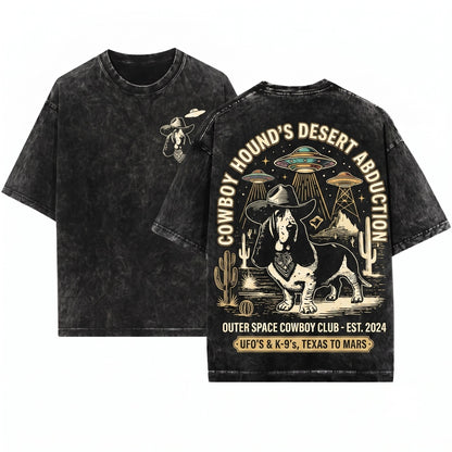 Vintage Basset Hound Western Cowboy UFO Retro Alien Dog Lover Gift Apparel Unisex Wash T-Shirt