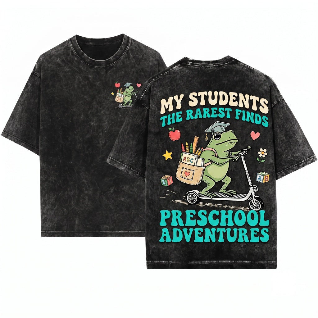 Off To Teach Preschool Frog Riding Scooter Funny Back School Educator Gift Unisex Wash T-Shirt