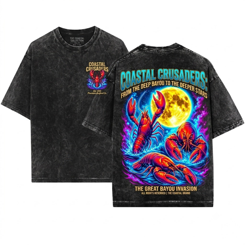 Three Lobster Full Moon Vintage 90s Graphic Retro Silly Gift Red Aesthetic Galaxy Marine Nature Art Unisex Wash T-Shirt