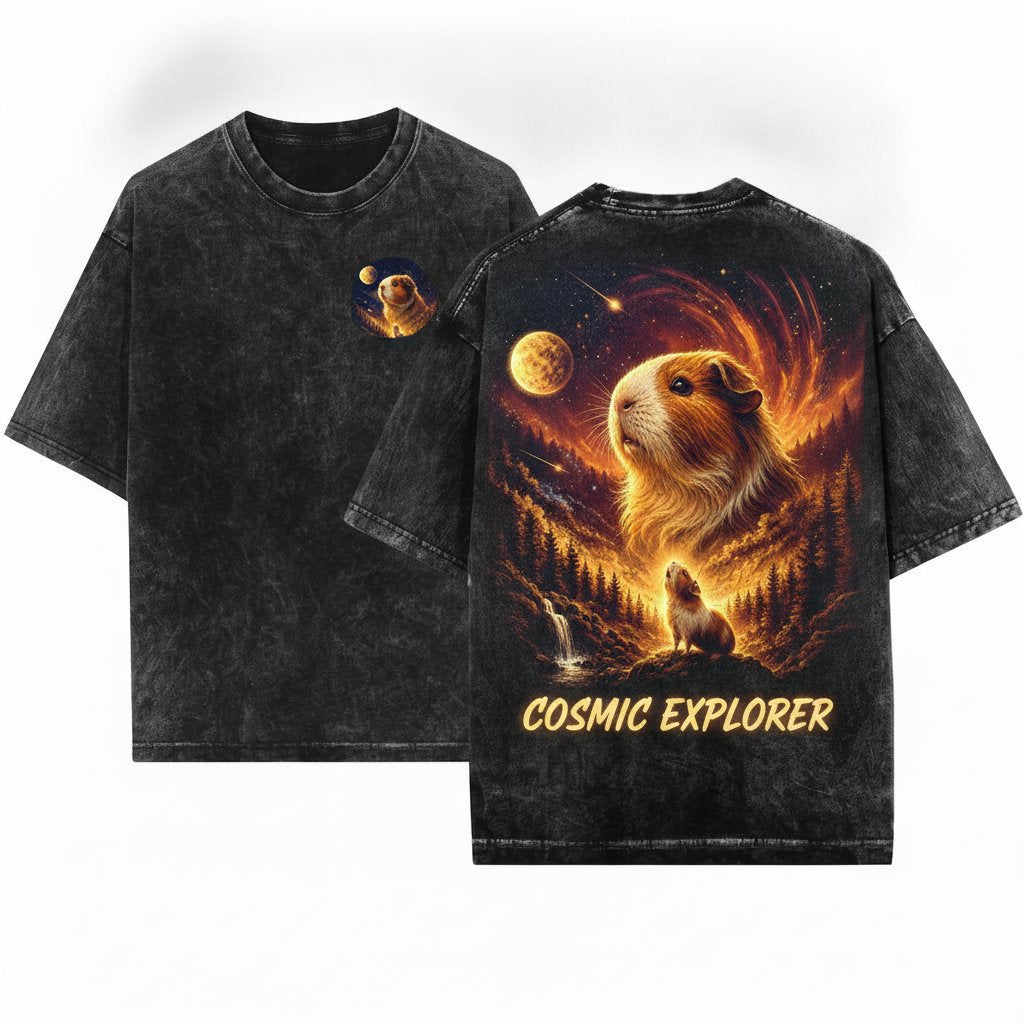 Guinea Pig Howling to the Moon Graphic Retro Cute Animal Gift Unisex Wash T-Shirt