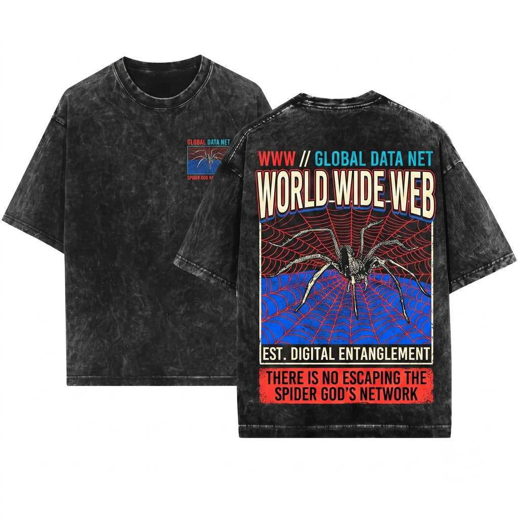 World Wide Web Vintage Japanese Spider God Arachnid Mythical Legend Graphic Anime Aesthetic Apparel Unisex Wash T-Shirt
