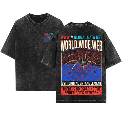 World Wide Web Vintage Japanese Spider God Arachnid Mythical Legend Graphic Anime Aesthetic Apparel Unisex Wash T-Shirt