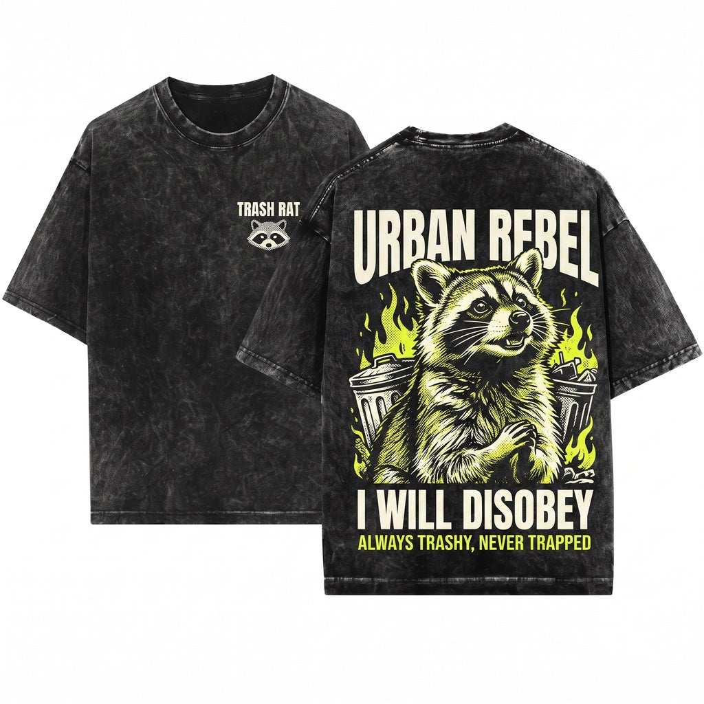 Disobey Trash Panda Rebel Graphic Vintage Funny Animal Unisex Wash T-Shirt