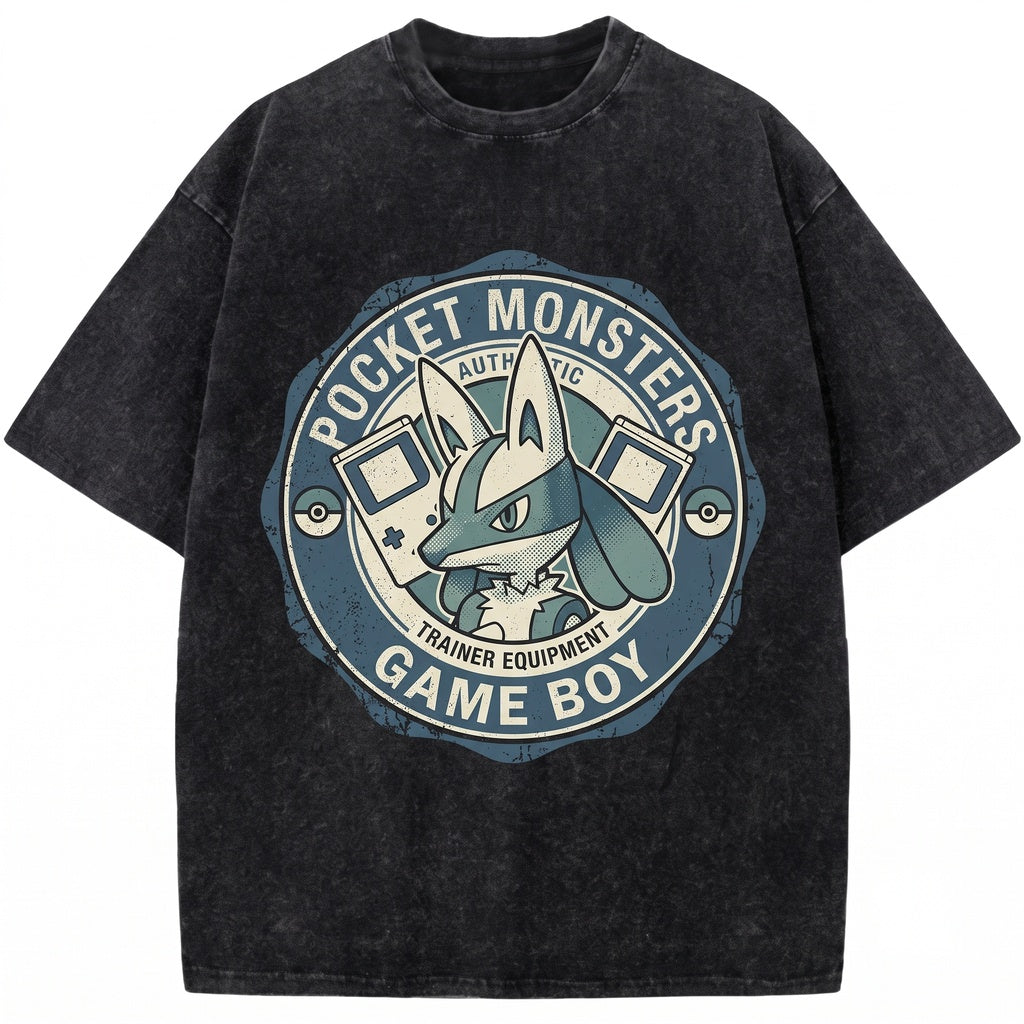 Vintage Wash Lucario Graphic Oversized Mineral Garment Dyed Retro Anime Gamer Gift Unisex TShirt
