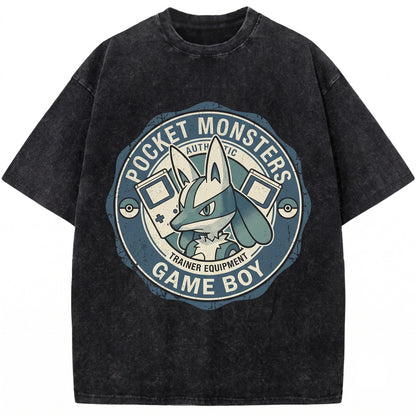 Vintage Wash Lucario Graphic Oversized Mineral Garment Dyed Retro Anime Gamer Gift Unisex TShirt