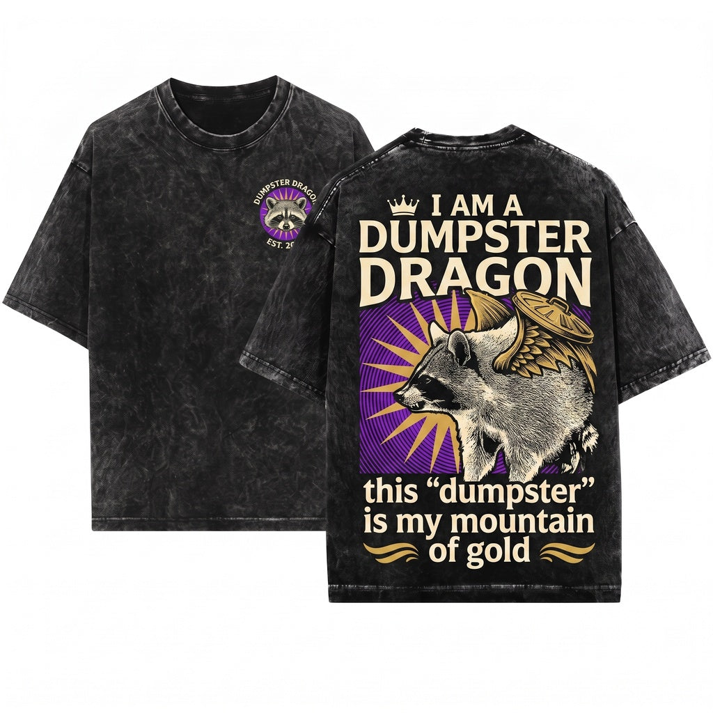I Am Dragon Raccoon Purple Vintage Japanese Graphic Novelty Tee Unisex Wash T-Shirt