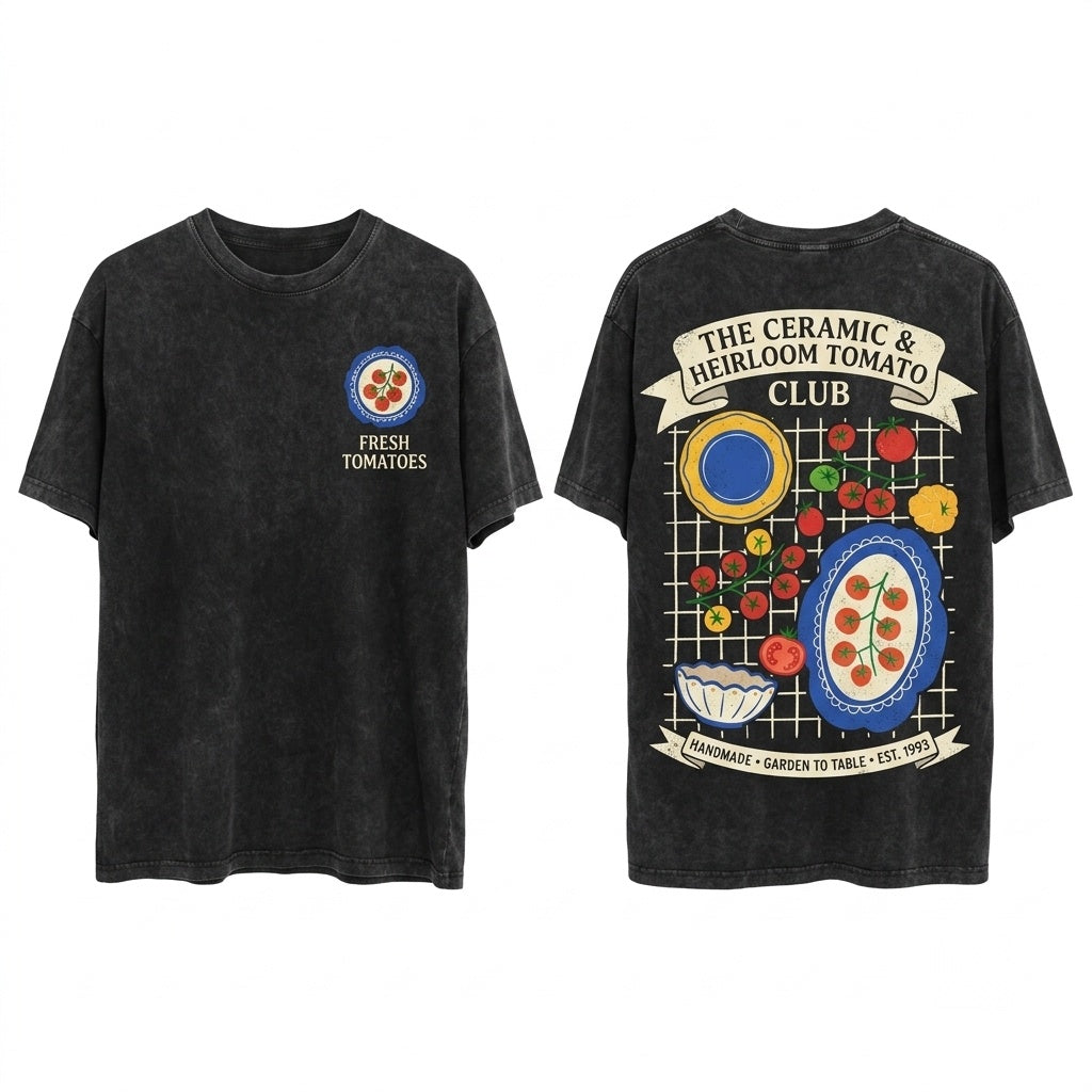 Tomato Pomodoro Graphic Vintage Retro Foodie Garden Unisex Wash T-Shirt
