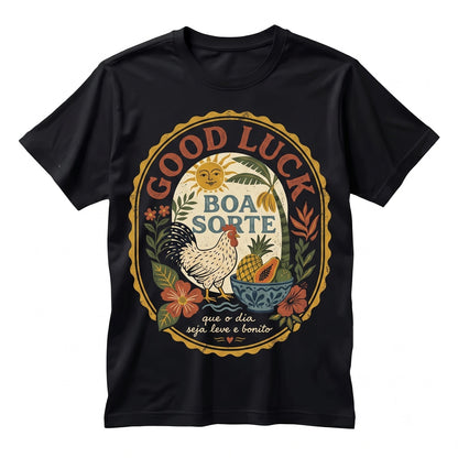 Boa Sorte Rio de Janeiro Portuguese Good Luck Tropical Folk Art Boho Sun Rooster Brazilian Graphic Top Unisex TShirt