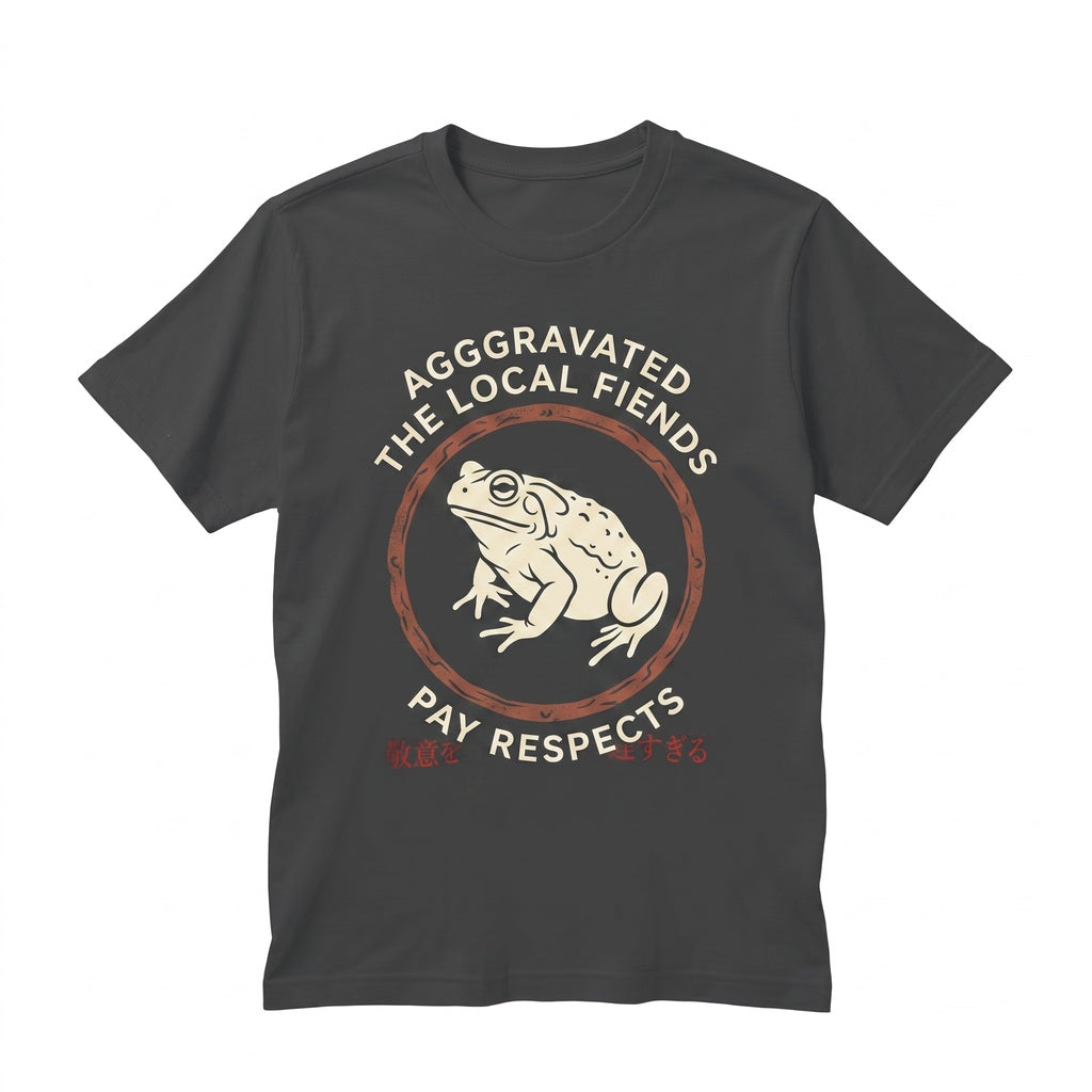 I Have Aggravated The Local Fiends Funny Frog Vintage Japanese Retro Meme Graphic Unisex TShirt