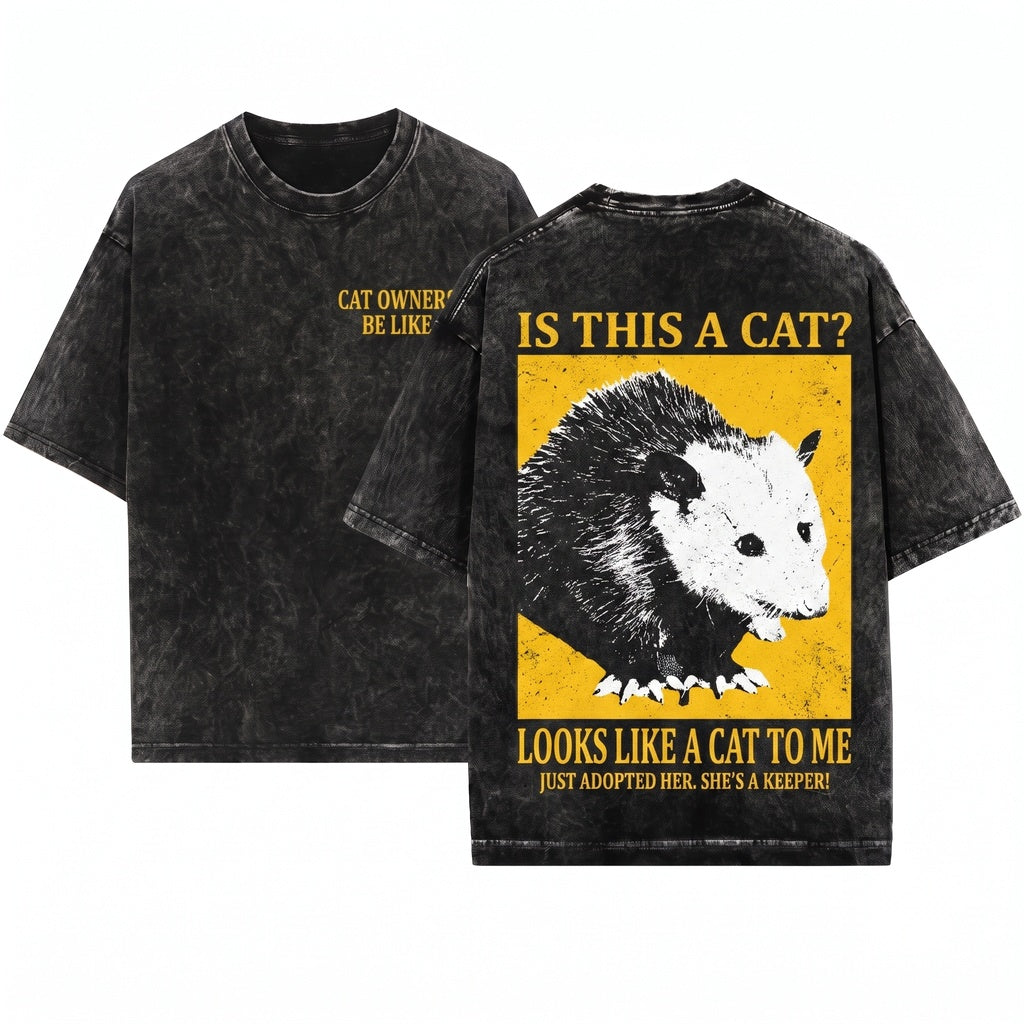 Adopt Cat Opossum Parody Japanese Graphic Unisex Wash T-Shirt
