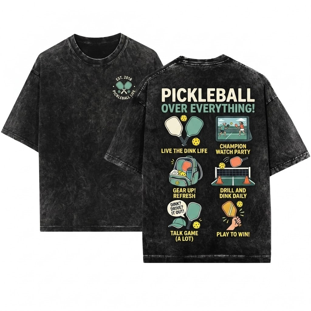 Funny Pickleball Spare Time Quote Graphic Player Hobby Present Athletic Court Paddle Enthusiast Unisex Wash T-Shirt