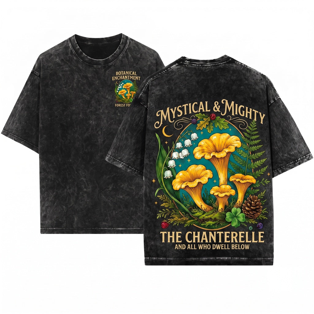 Vintage Chanterelle Mushroom Retro Forest Fungi Classic Botanical Woodland Nature Lover Gift Unisex Wash T-Shirt