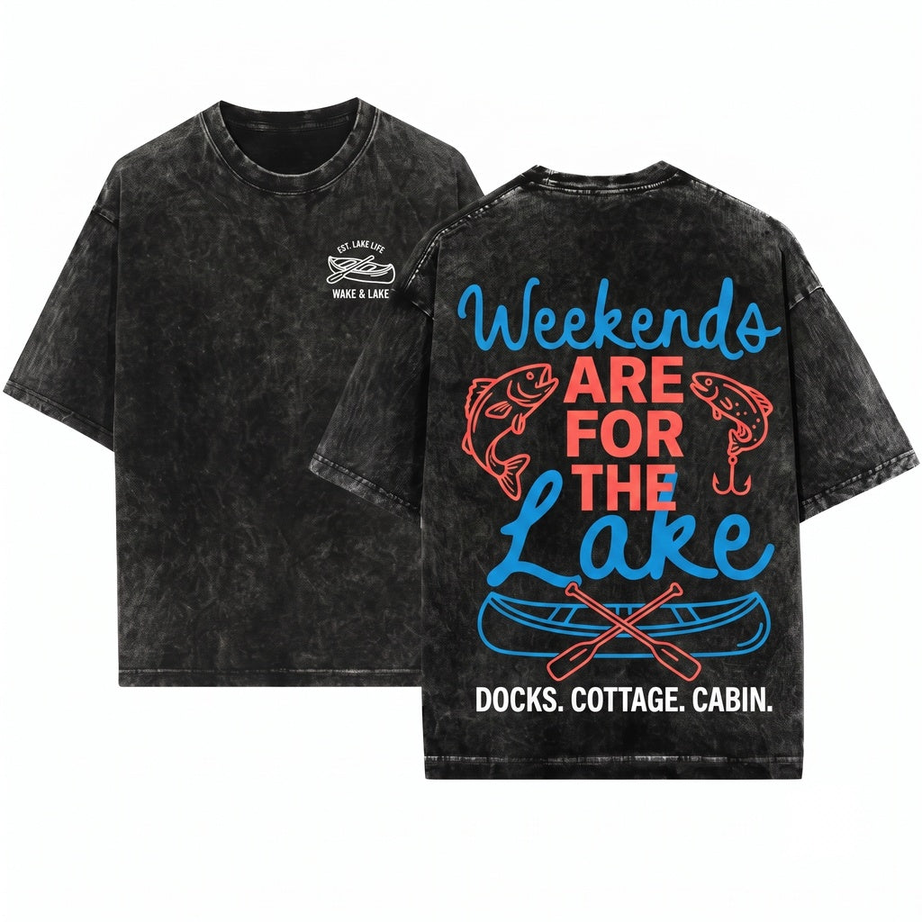 Hand Drawn Lake River Boating Life Trendy Summer Weekends Lover Unisex Wash T-Shirt