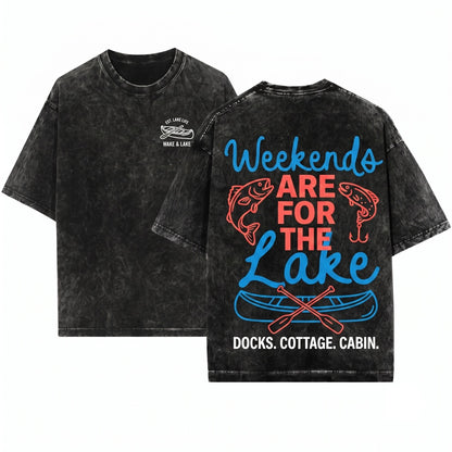 Hand Drawn Lake River Boating Life Trendy Summer Weekends Lover Unisex Wash T-Shirt