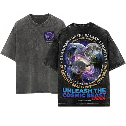 Three Binturong Vintage Moon Bearcat Oversized Jungle Animal Wildlife Graphic Gift Unisex Wash T-Shirt