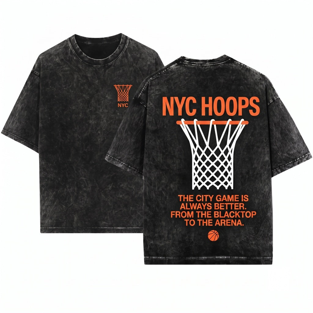 New York Hoops Double-Sided Graphic Unisex Wash T-Shirt