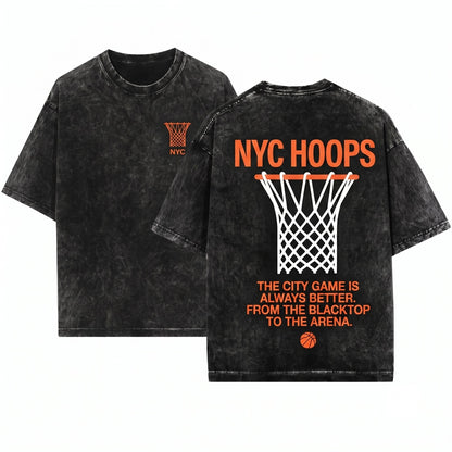 New York Hoops Double-Sided Graphic Unisex Wash T-Shirt