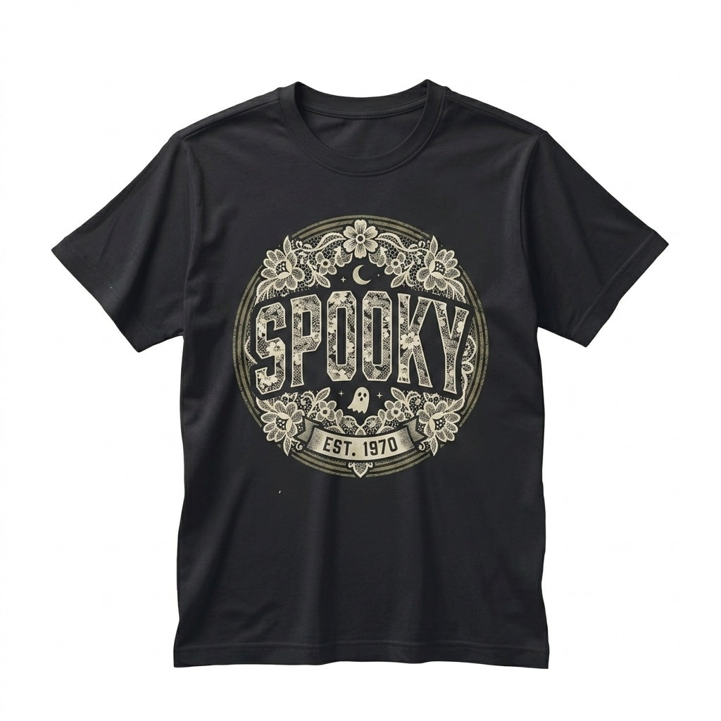 Spooky Faux Lace Halloween Graphic Black Trucker Hat Baseball Cap Unisex TShirt