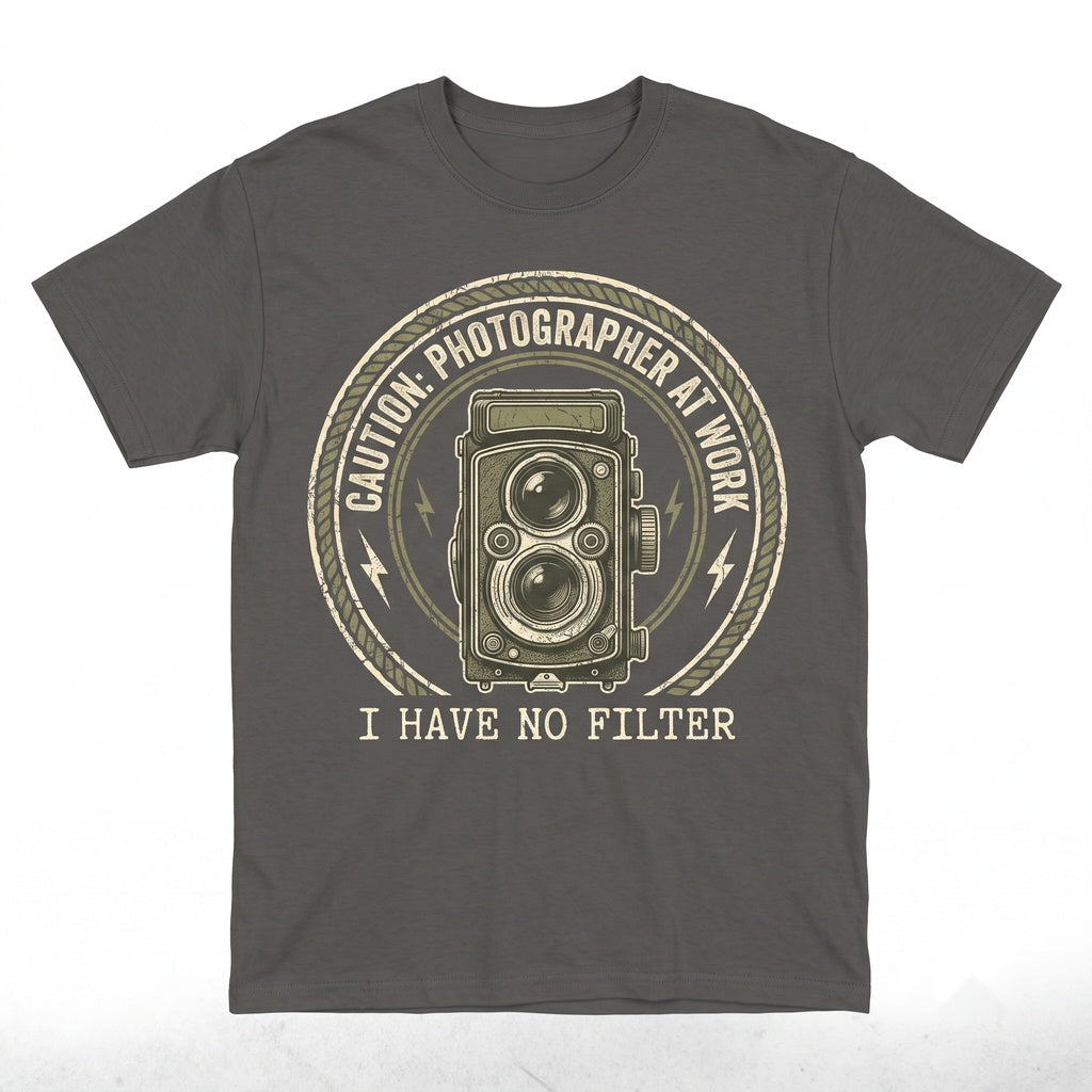 Funny Caution I Have No Filter Graphic Retro Camera Photography Enthusiast Gift Unisex