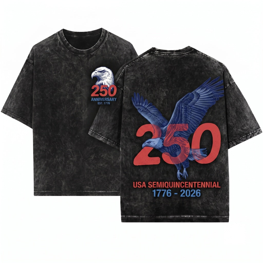 Patriotic 250 Years 4th of July American Bald Eagle Graphic Vintage Oversized Cotton Men Women Unisex Wash T-Shirt