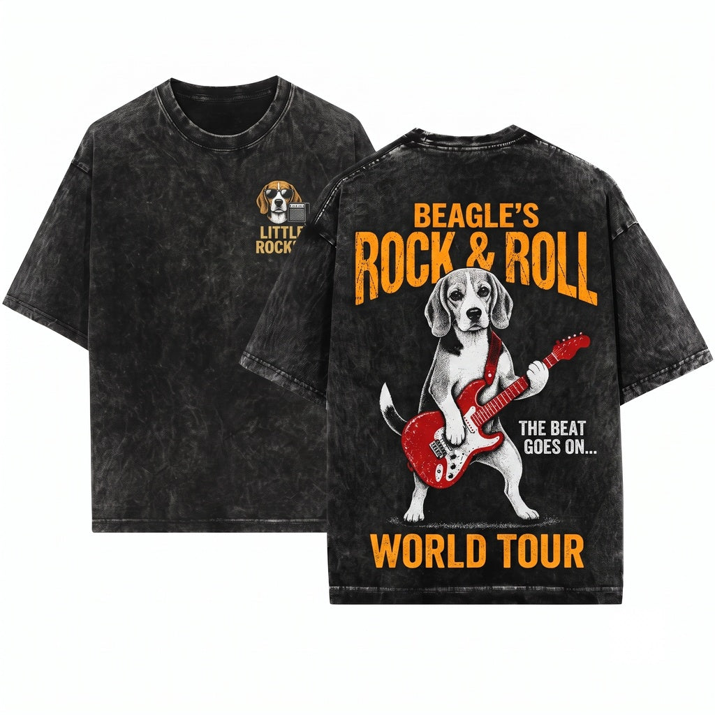 Beagle Rocker Guitarist Musical Lover Parent Gift Funny Canine Graphic Unisex Wash T-Shirt