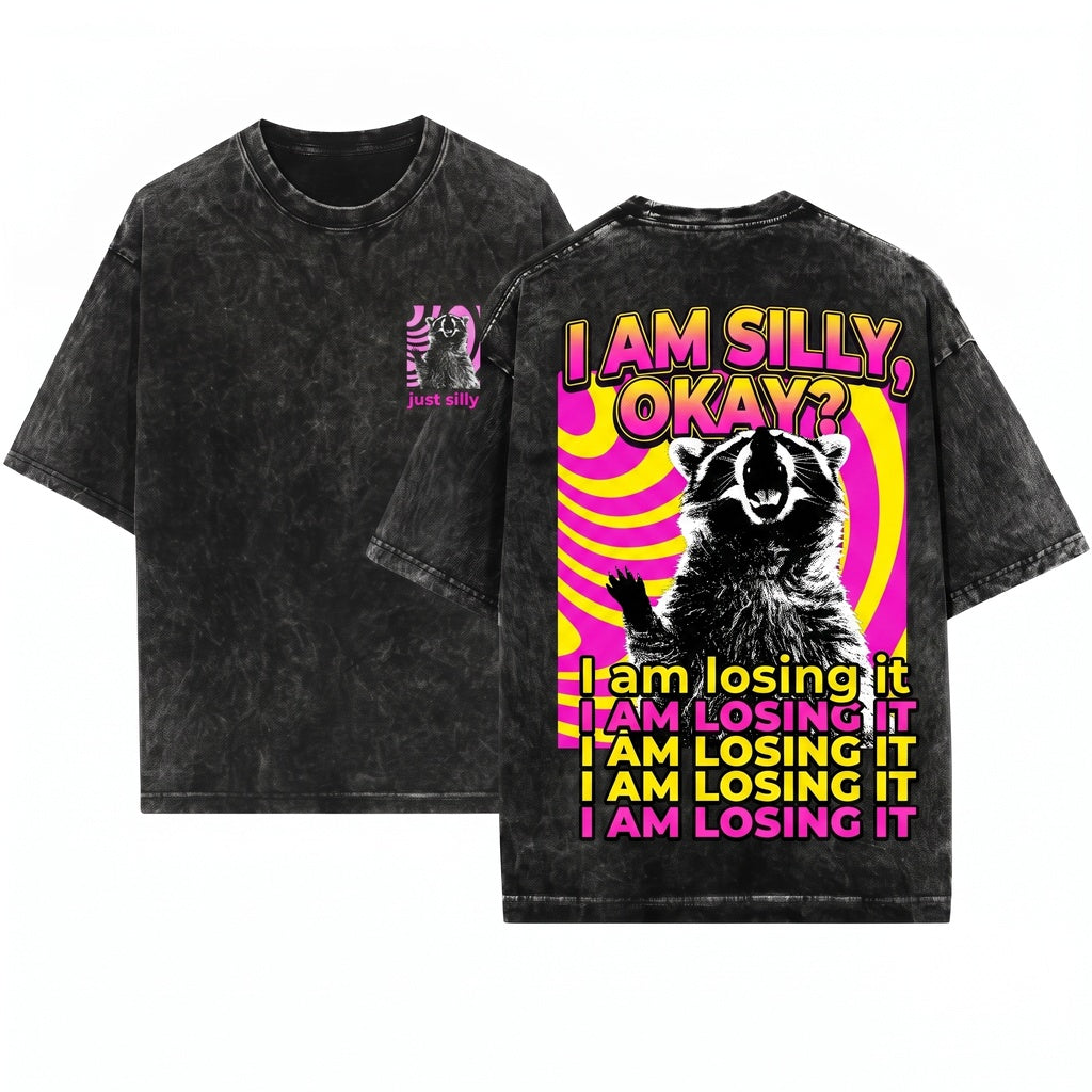 I put the ill in Silly Funny Raccoon Graphic Vintage Apparel Unisex Wash T-Shirt
