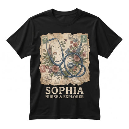 Personalized Floral Stethoscope Healthcare Medical RN Appreciation Gift Unisex TShirt