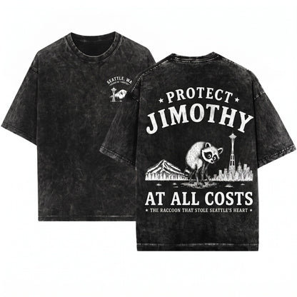 Protect Jimothy at All Costs Viral Seattle Raccoon Funny Round King Vintage Pacific Northwest Wildlife Unisex Wash T-Shirt