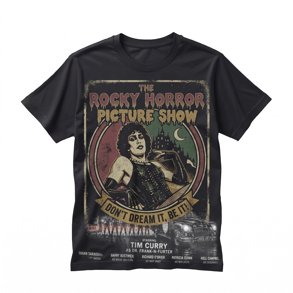 Vintage Cult Musical Cinema Graphic Apparel in Charcoal Gray, Unisex TShirt