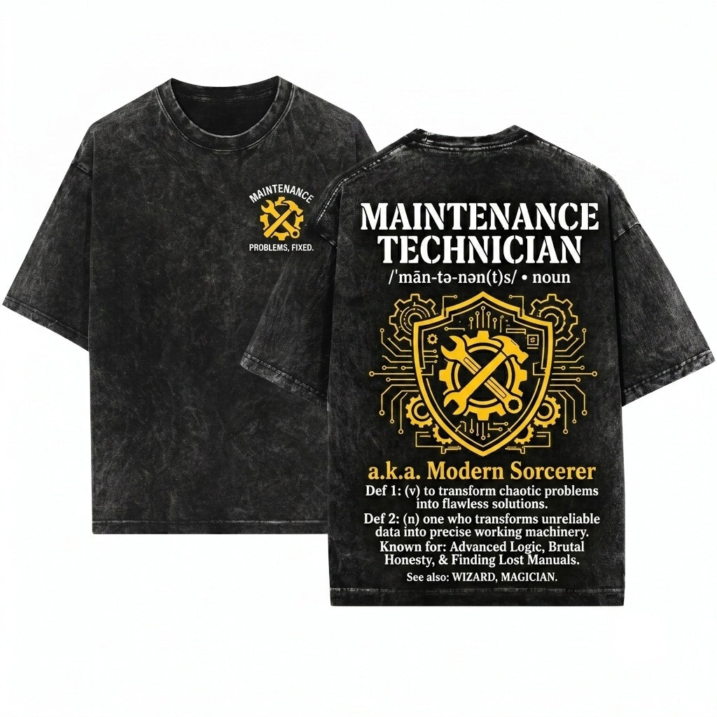 Maintenance Technician Definition Funny Repairman Mechanic Worker Gift Appreciation Unisex Wash T-Shirt