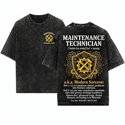 Maintenance Technician Definition Funny Repairman Mechanic Worker Gift Appreciation Unisex Wash T-Shirt