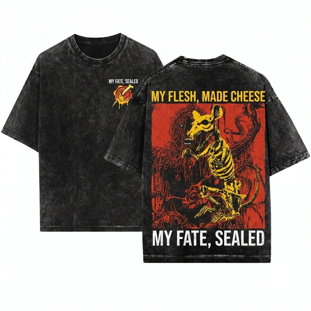 My Flesh Made Cheese Funny Vintage Japanese Rat Unisex Wash T-Shirt