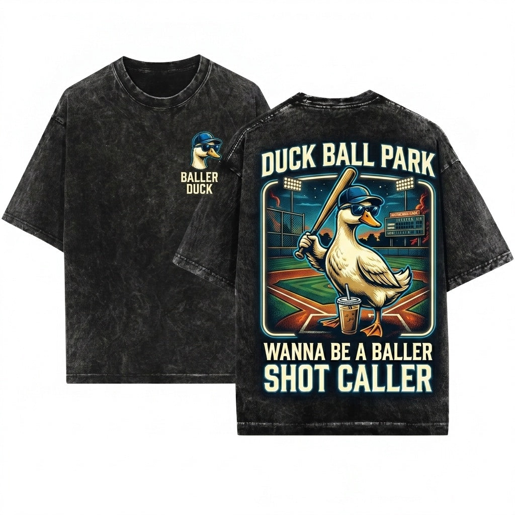 Vintage Wanna Be a Baller Shot Caller Goose Funny Baseball Duck Iced Coffee Aesthetic Retro Sports Apparel Unisex Wash T-Shirt