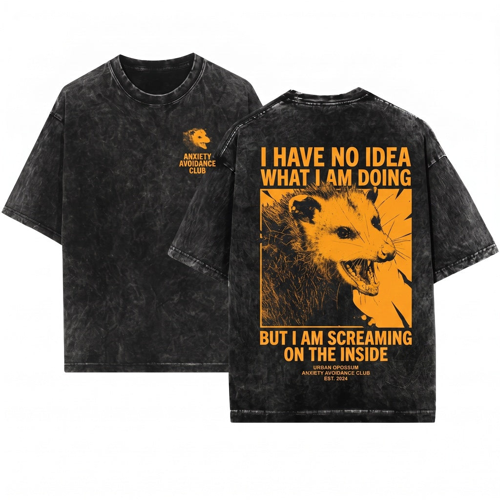 Anxiety Japanese Opossum Graphic Vintage Aesthetic Unisex Wash T-Shirt
