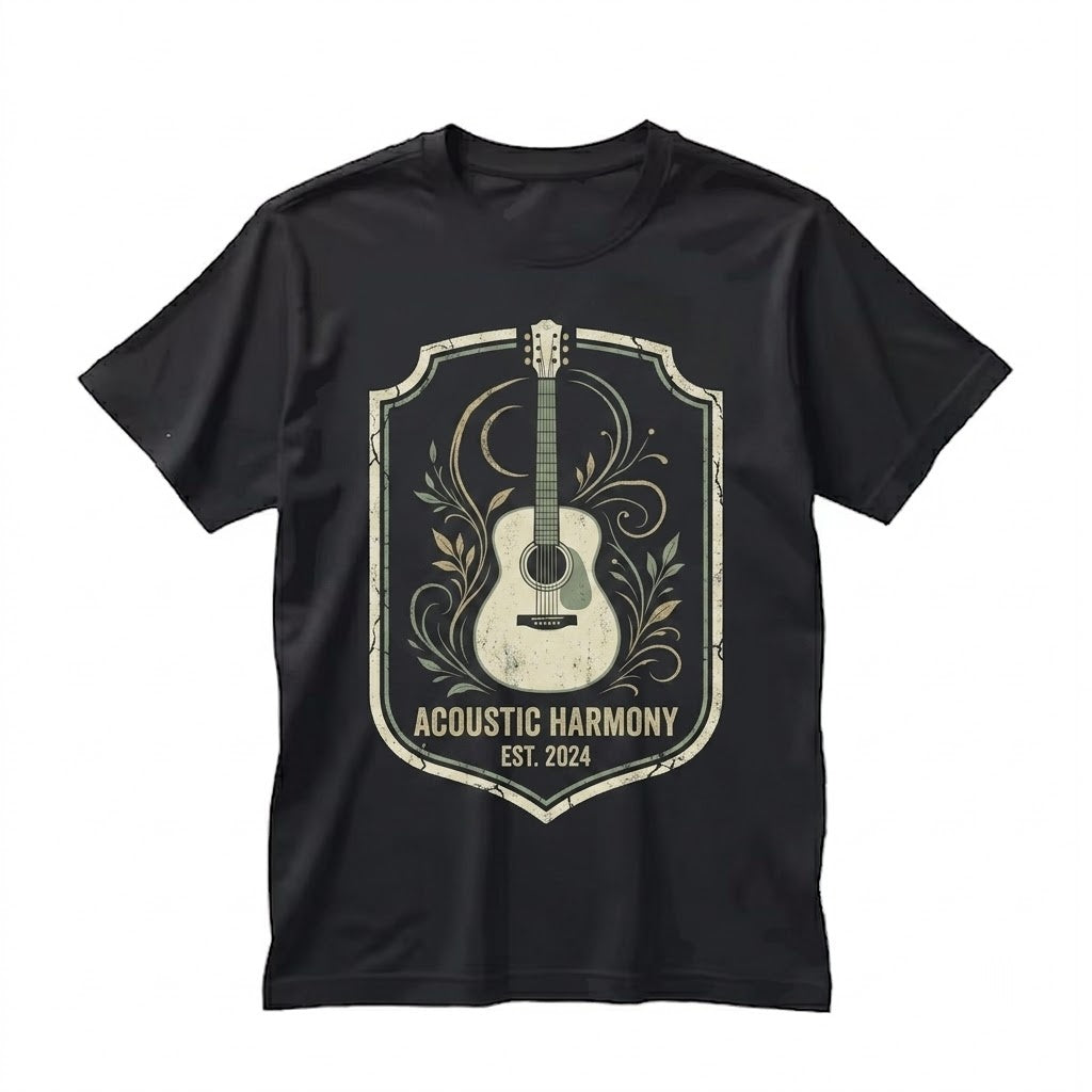 Acoustic Guitar Celestial Moon Swirl Faux Gold Print Boho Music Lover Gift Unisex TShirt