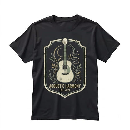 Acoustic Guitar Celestial Moon Swirl Faux Gold Print Boho Music Lover Gift Unisex TShirt