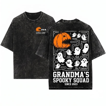 Personalized Pumpkin Chasing Ghost Grandma Halloween Sweater Custom Grandkids Name Unisex Wash T-Shirt