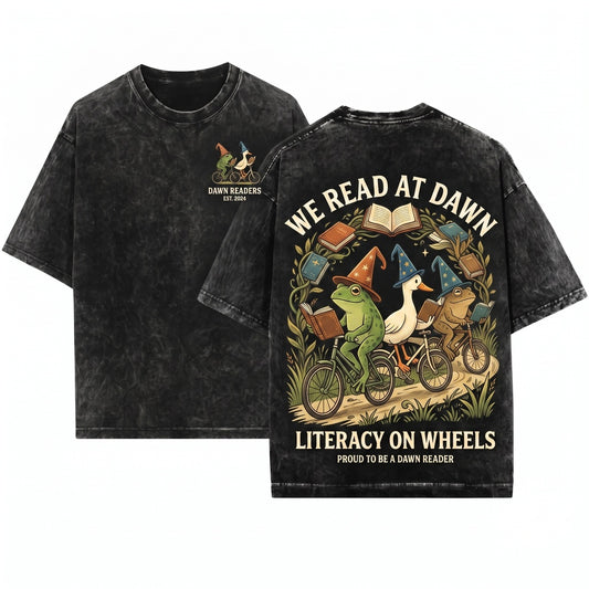We Read at Dawn Frog Goose Toad Cottagecore Witchy Animal Cozy Book Club Reader Unisex Wash T-Shirt