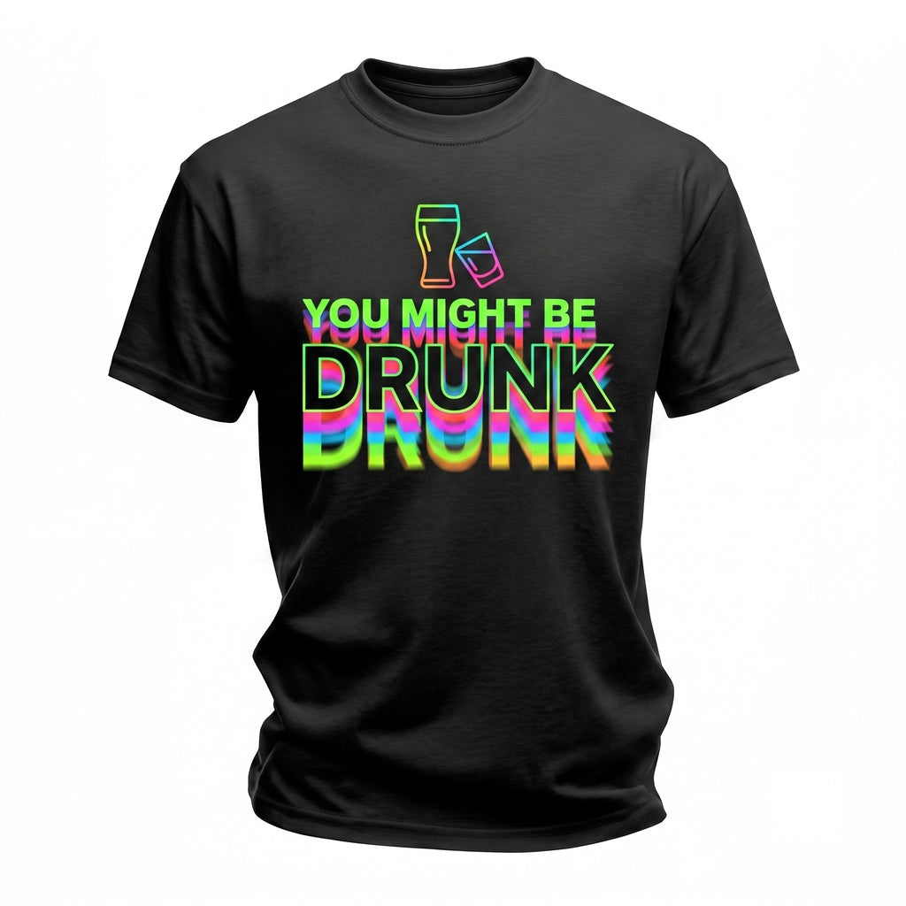 You Might Be Drunk Funny Blurry Typography Back Print Party Drinking Humor Trendy Sarcastic Streetwear Unisex TShirt