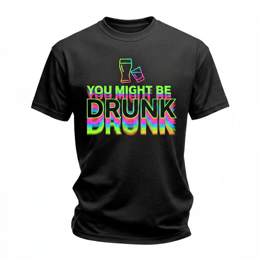 You Might Be Drunk Funny Blurry Typography Back Print Party Drinking Humor Trendy Sarcastic Streetwear Unisex TShirt