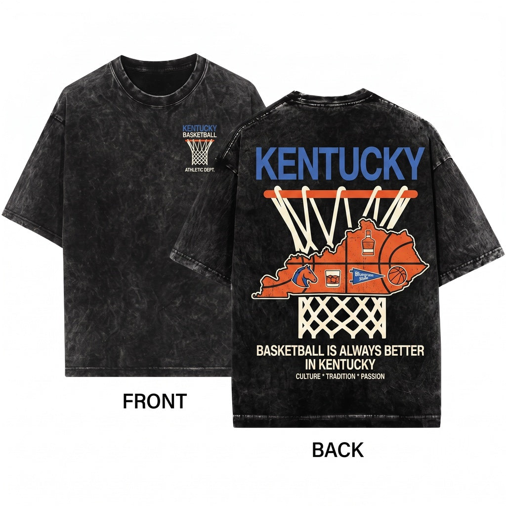 Retro Kentucky Hoop Basketball Graphic Streetwear Fan Unisex Wash T-Shirt