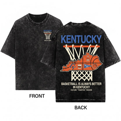 Retro Kentucky Hoop Basketball Graphic Streetwear Fan Unisex Wash T-Shirt