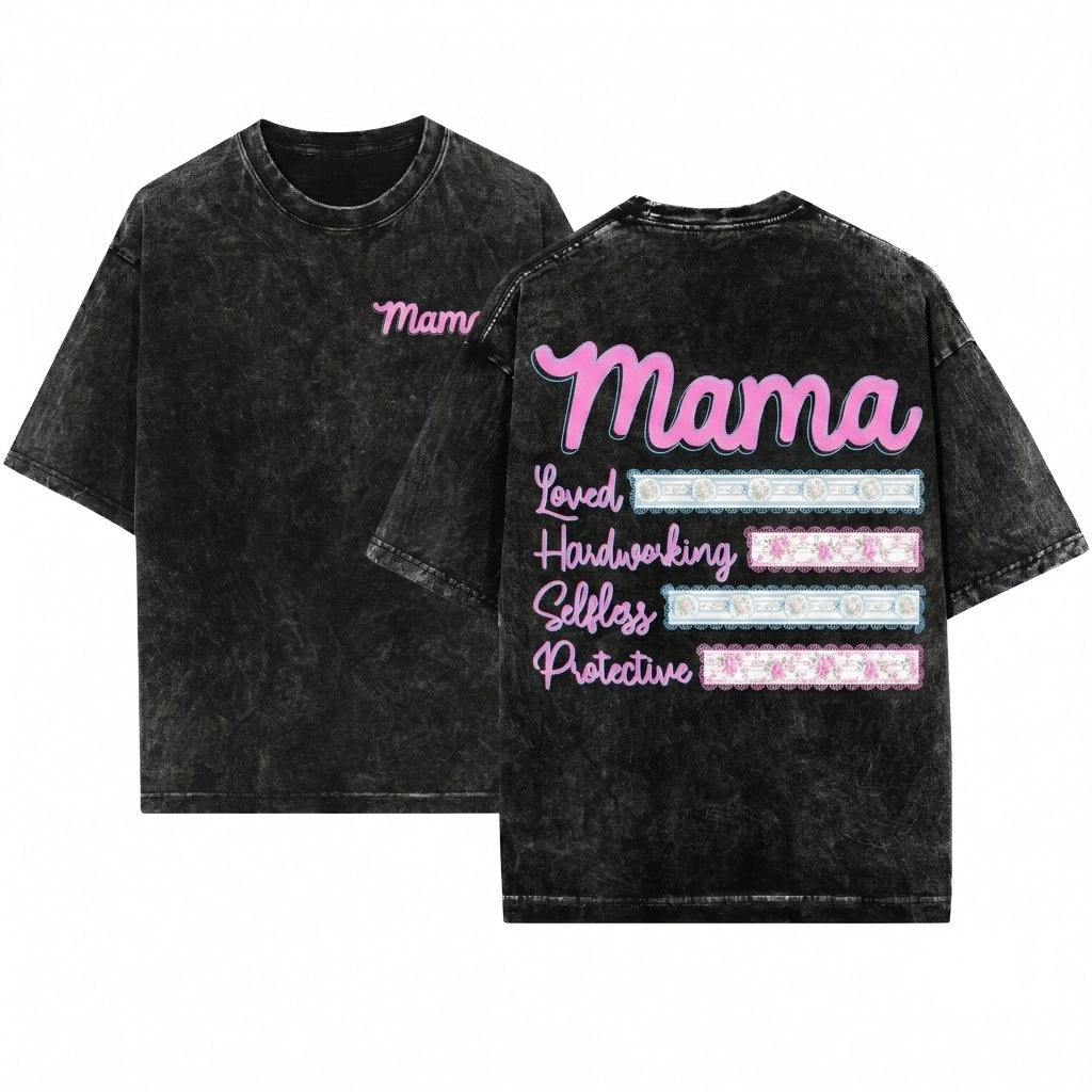 Preppy Coquette Lace Floral Stripe Bow Loved Hardworking Selfless Protective Mama Quote Mother’s Day Gift Digital PNG Unisex Wash